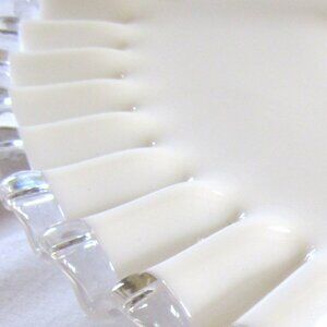 Vintage Fenton Silver Crest Center Handle Serving Tray, Crimped Rim, White A111